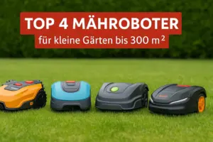 Mähroboter Test 300m2 für kleine Gärten, vier Mäher im Vergleich auf Rasen