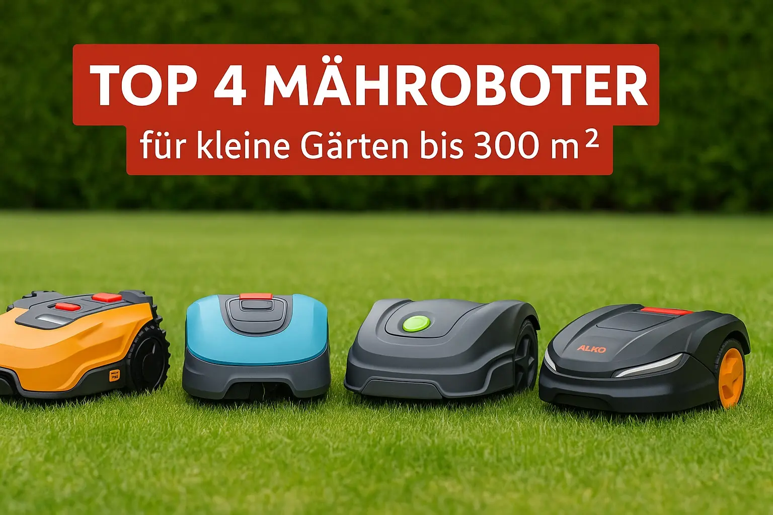 Mähroboter Test 300m2 für kleine Gärten, vier Mäher im Vergleich auf Rasen