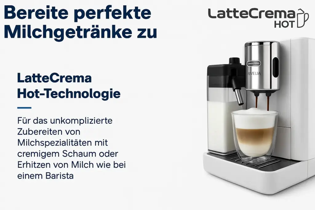 Kaffeevollautomat Test Delonghi Rivelia mit LatteCrema Hot-System für cremigen Milchschaum auf Barista-Niveau