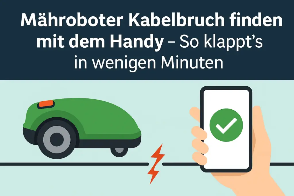 Illustration zur Anleitung: Mähroboter Kabelbruch finden mit dem Handy – Smartphone erkennt defektes Begrenzungskabel