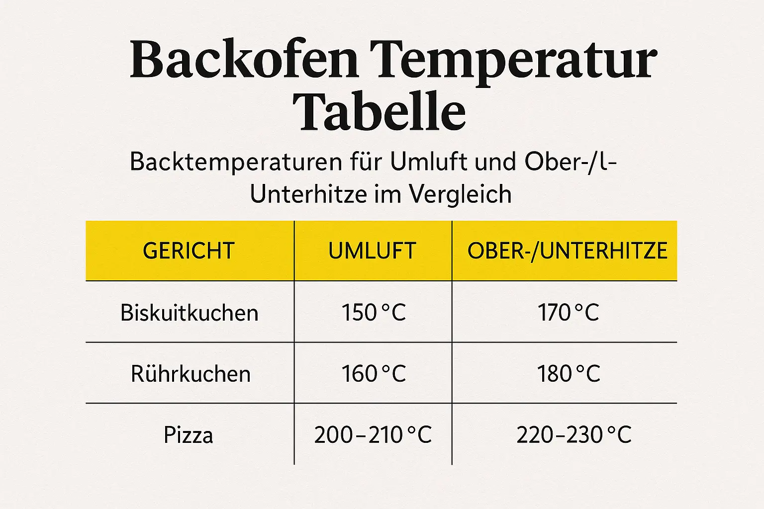 Mehr über den Artikel erfahren Backofen Temperatur Tabelle – Überblick für alle Gerichte