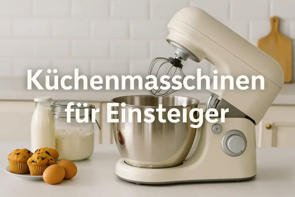 Moderne Küchenmaschine auf Arbeitsplatte mit Zutaten – ideal für Einsteiger und Küchenanfänger.
