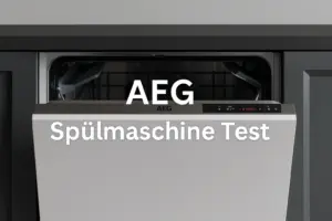AEG Spülmaschine Test 2025 – Favorit Serie im Vergleich in moderner Küche, halb geöffnet mit glänzendem Geschirr