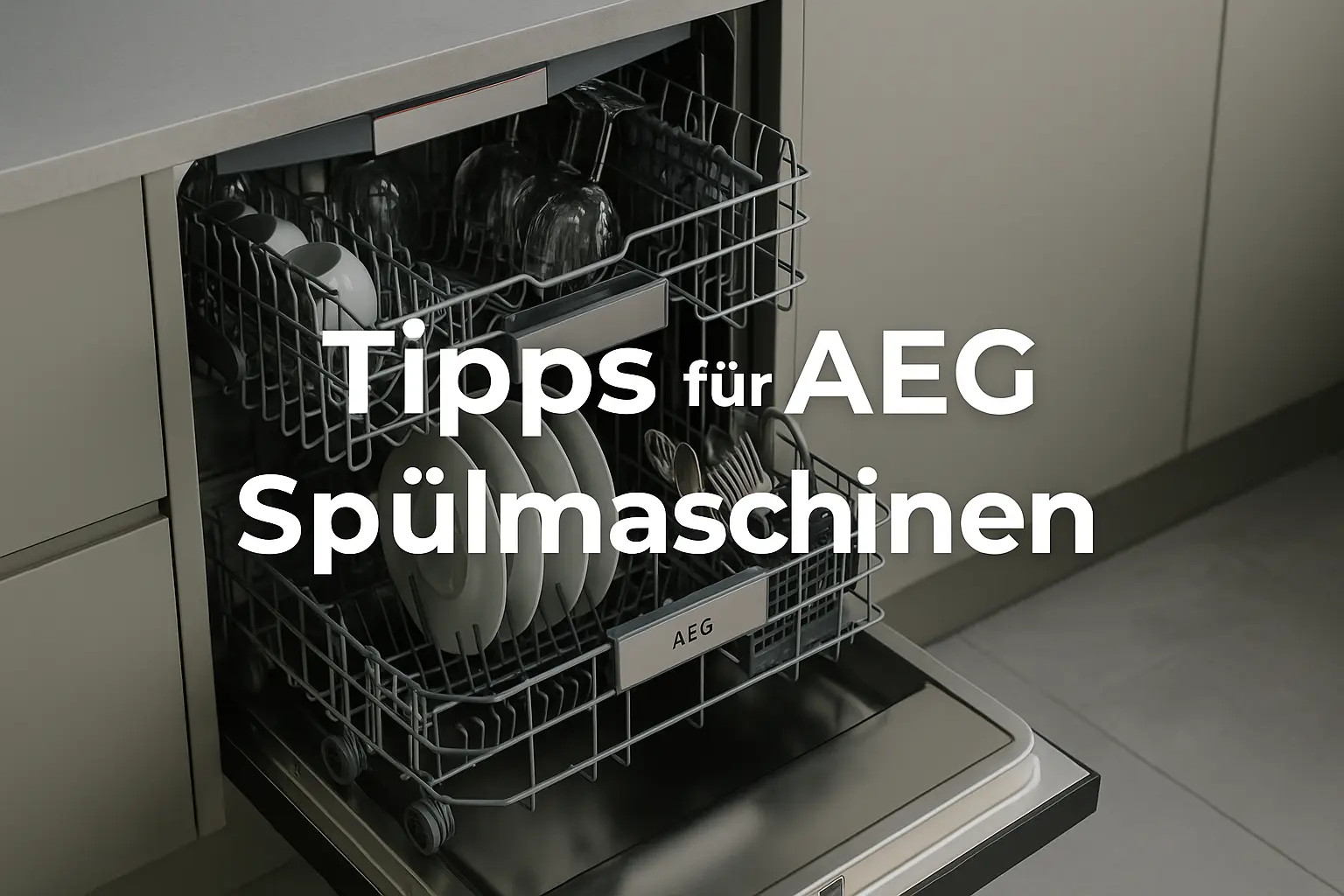 Tipps & Kaufberatung zu AEG Spülmaschinen – modernes Gerät in heller Küche, halb geöffnet mit Geschirr