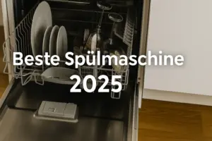 Offene Spülmaschine in moderner Küche mit sauberem Geschirr und Beste Spülmaschine 2025