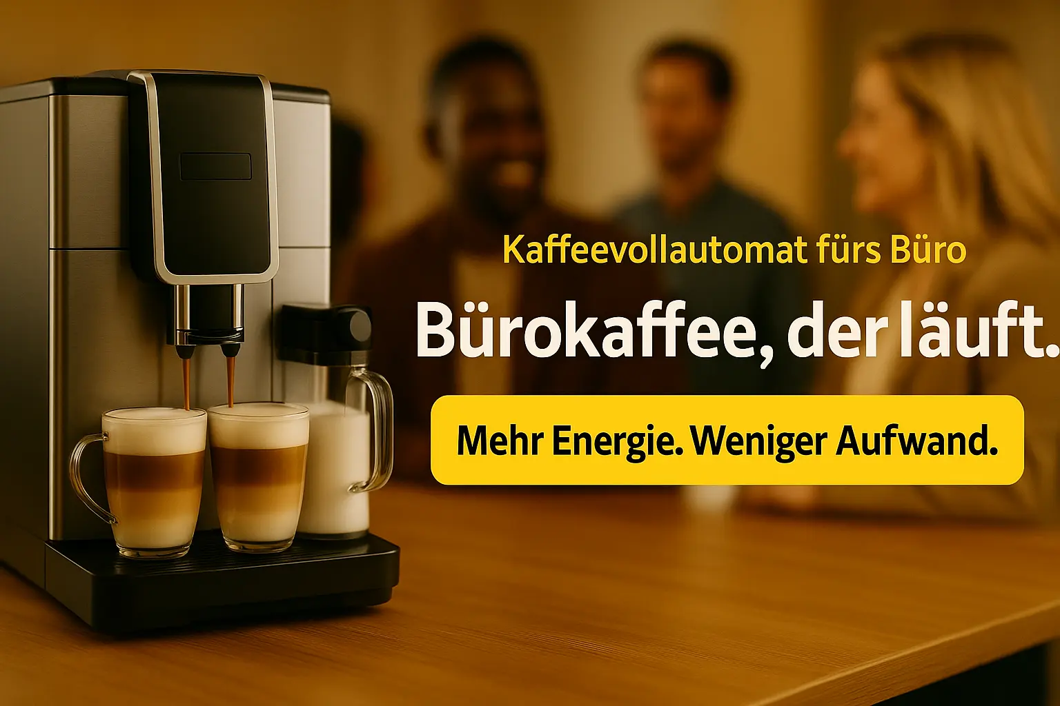 Kaffeevollautomat fürs Büro in moderner Teeküche, zwei Cappuccini