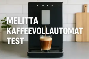 Melitta Kaffeevollautomat im Test – modernes Modell beim Brühen eines Latte Macchiato in stilvoller Küche