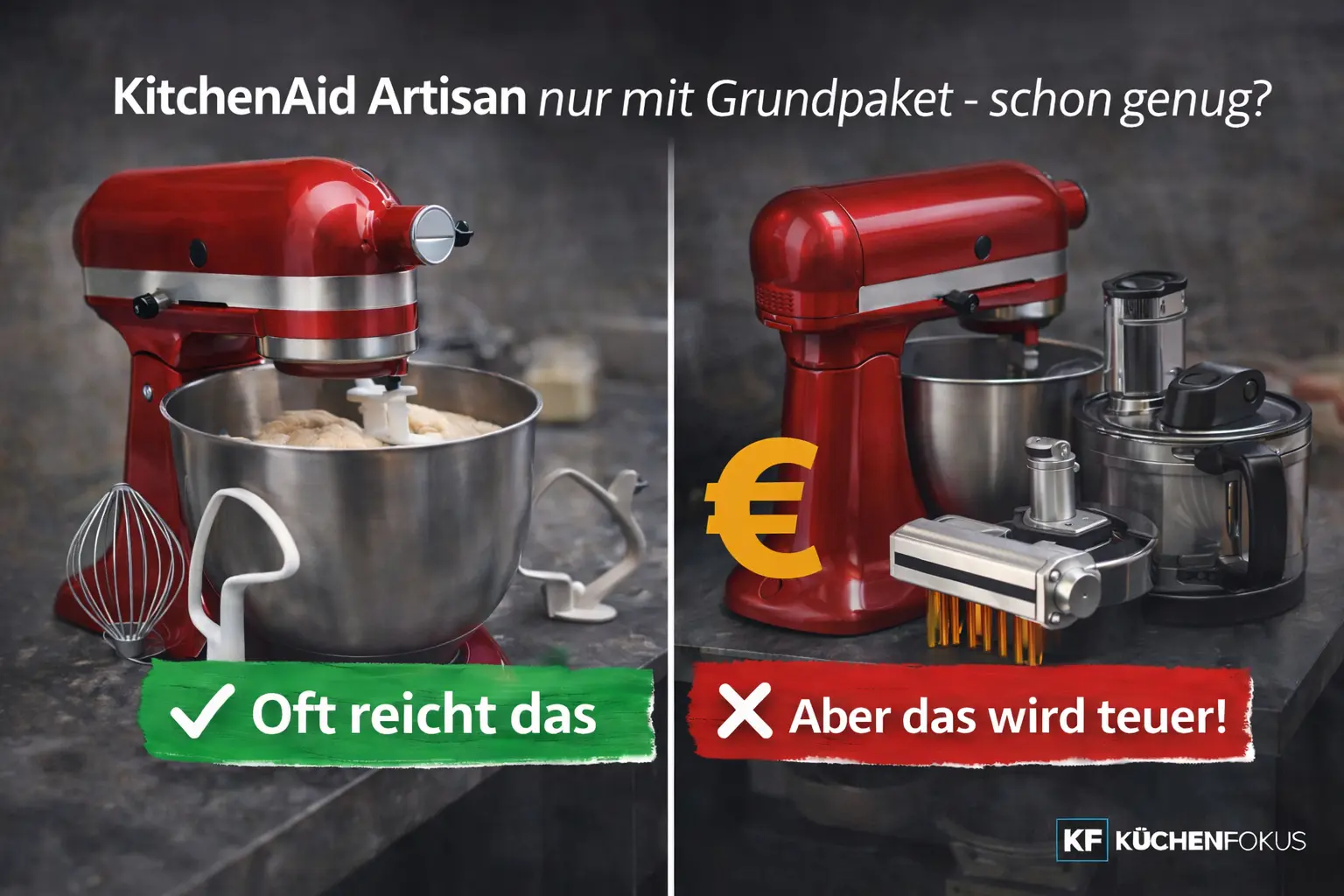 Mehr über den Artikel erfahren KitchenAid Artisan Küchenmaschine: Reicht das Grundpaket oder wird es mit Zubehör schnell teuer?