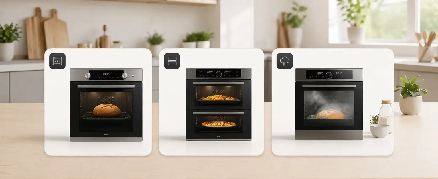 Panorama-Bild von Küchenfokus mit Einbaubackofen, Doppelbackofen und Dampfbackofen für die Backofen-Themenwelt