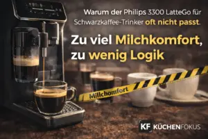 Artikelbild zur Philips 3300 LatteGo mit Espresso und der Aussage, dass der Kaffeevollautomat für Schwarzkaffee-Trinker wegen seines starken Milchkomfort-Fokus oft nicht die passendste Wahl ist.
