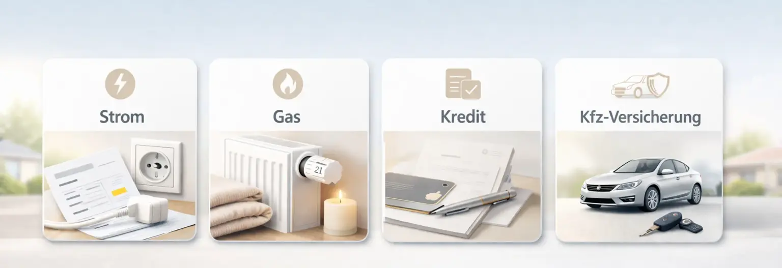 Panorama-Bild der Aldido Sparen-Themenwelt mit Strom, Gas, Kredit und Kfz-Versicherung