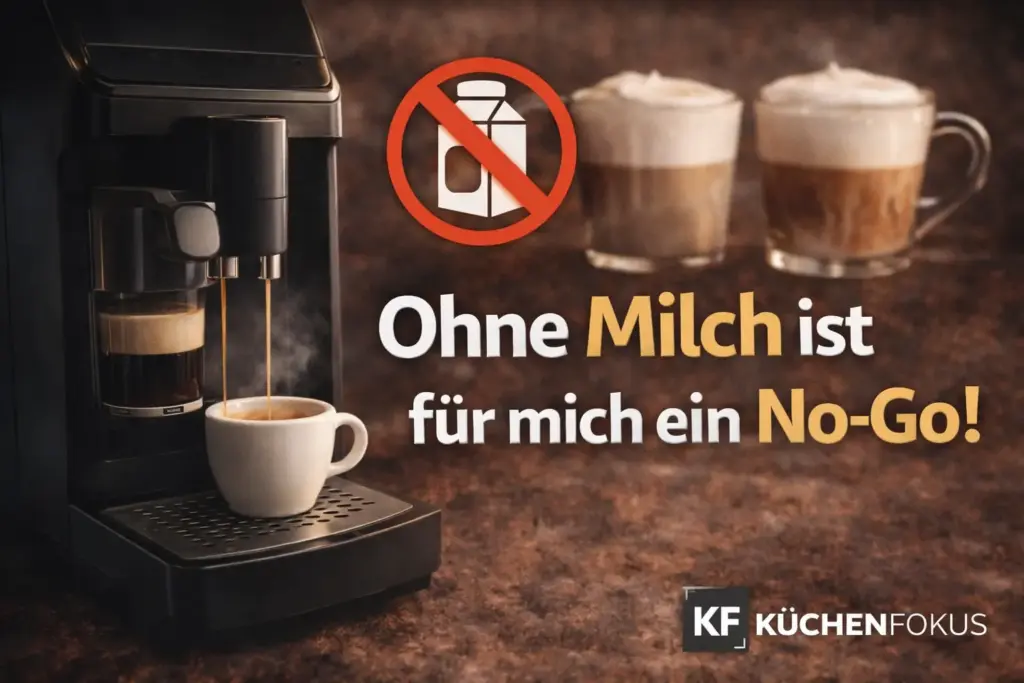 Artikelbild zur Tchibo Esperto mini mit Espresso und dem Hinweis, dass der Kaffeevollautomat ohne Milchsystem für Cappuccino- und Latte-Fans oft nicht die passende Wahl ist.
