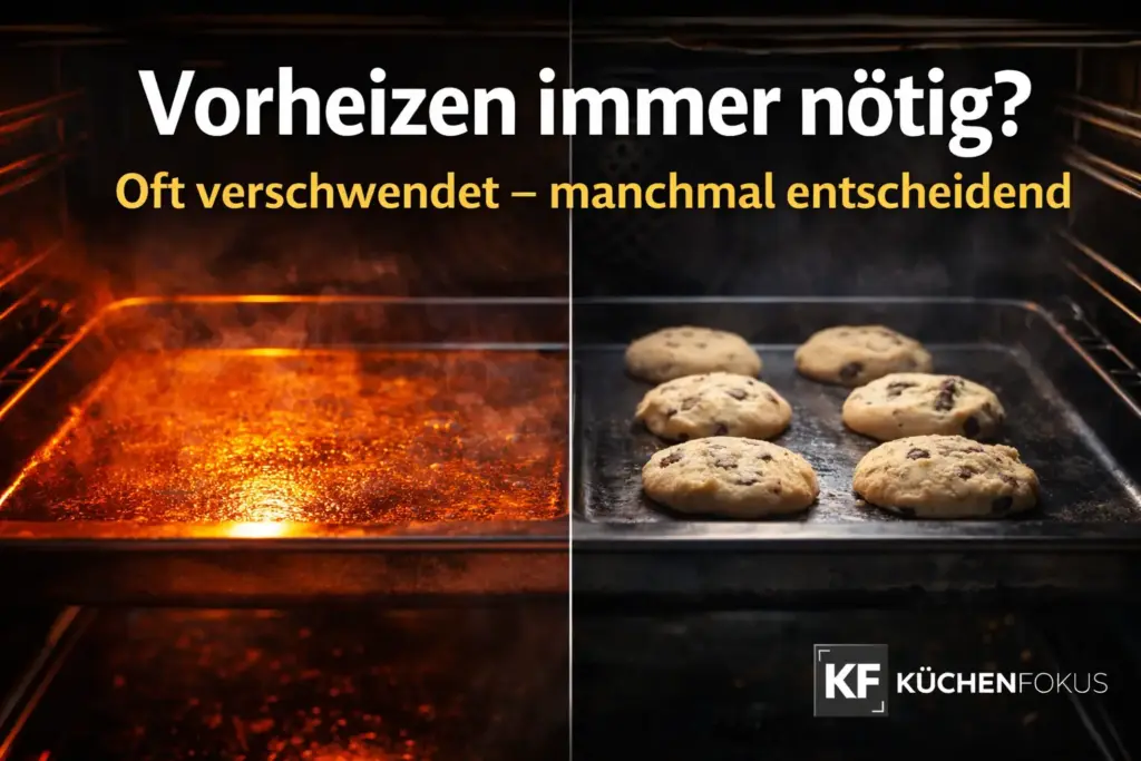 Geteilter Ofen mit heißem Blech und kaltem Blech mit Keksen als Bildmotiv zum Thema Vorheizen im Backofen – wann es nötig ist und wann nicht